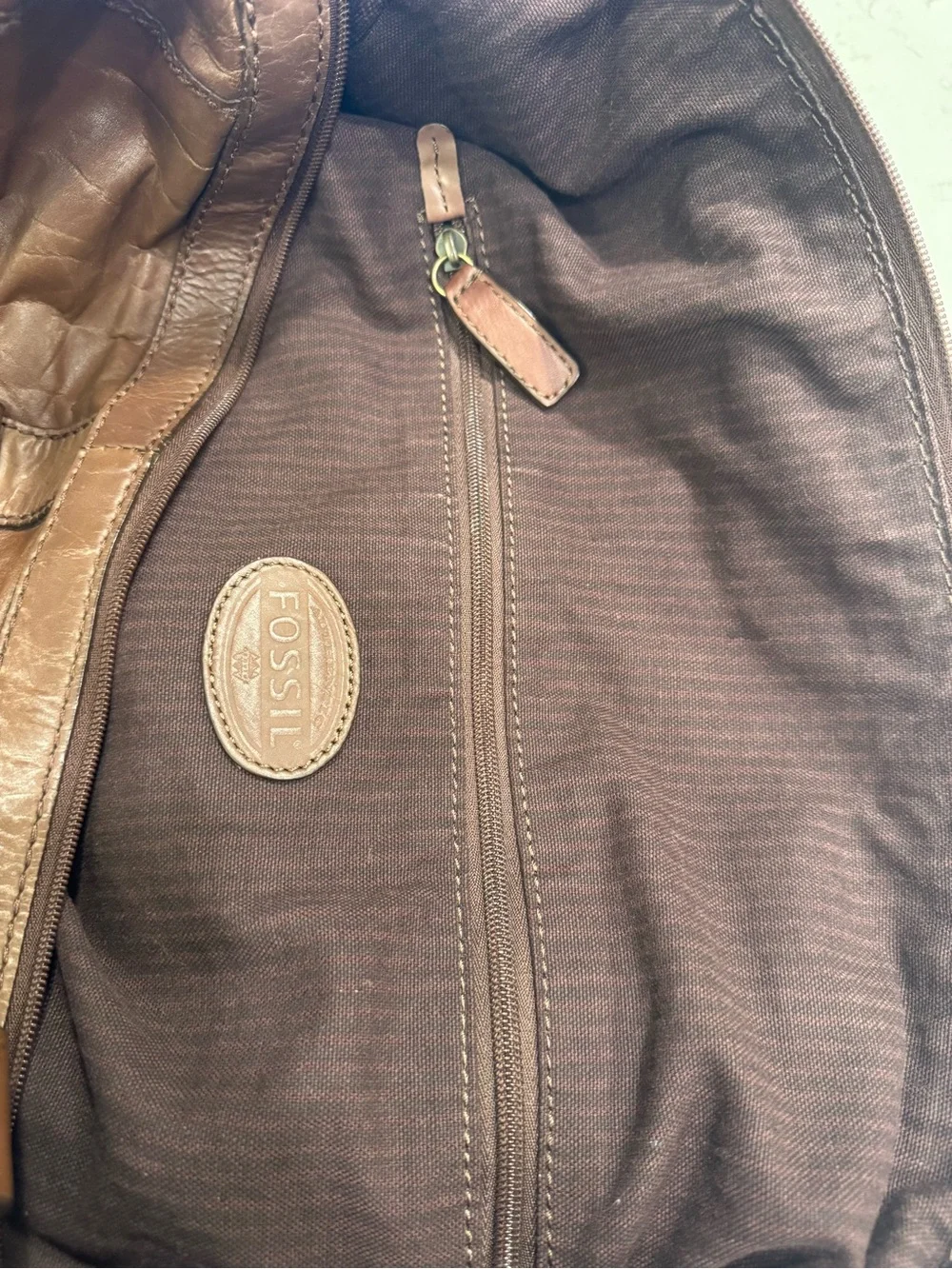 Fossil Brown Leather Duffel Bag